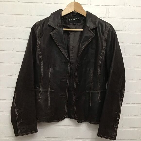 Brown leather blazer CRUZE genuine leather jacket dark brown contrasting small - Picture 14 of 16
